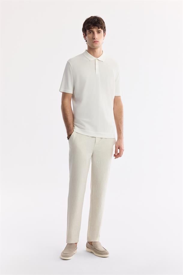Ekru Polo Yaka Basic Rayon Triko T-shirt