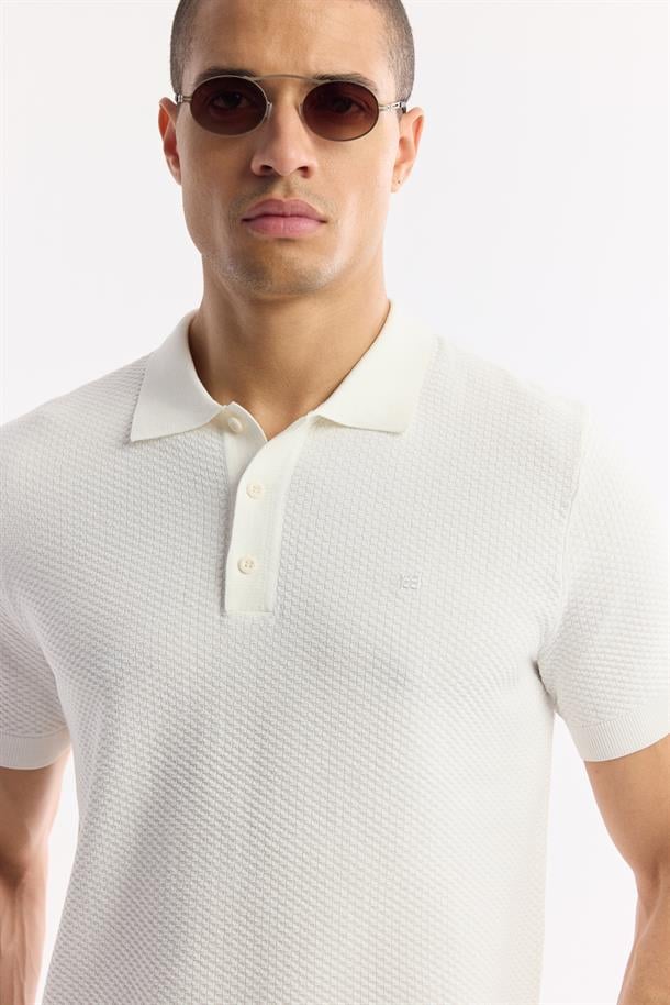 Ekru Polo Yaka Dokulu Triko T-shirt