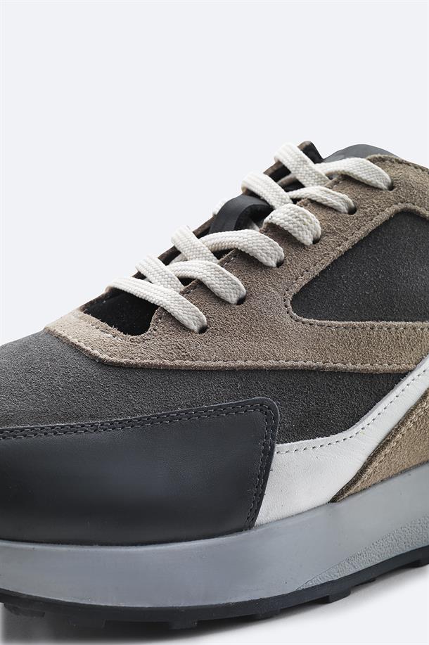 Grey Leather Casual Shoes