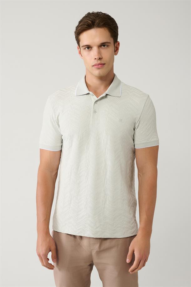 Gri 3 Düğmeli Polo yaka Jakarlı Regular Fit T-Shirt