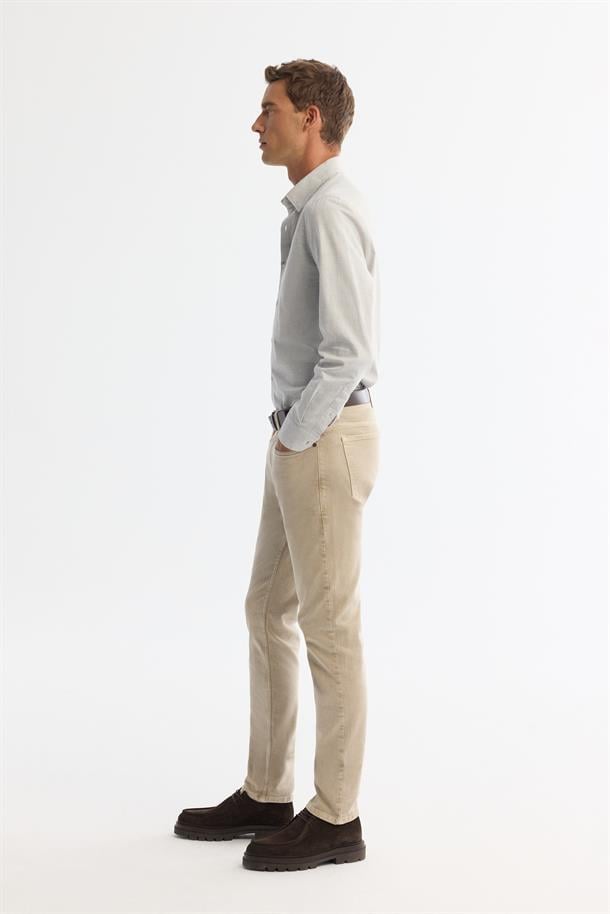Gri Alttan Britli Yaka Mini Kazayagı Flanel Slim Fit Uzun Kol Gömlek