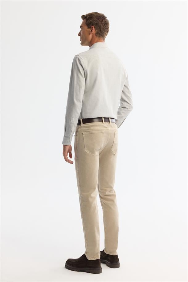 Gri Alttan Britli Yaka Mini Kazayagı Flanel Slim Fit Uzun Kol Gömlek