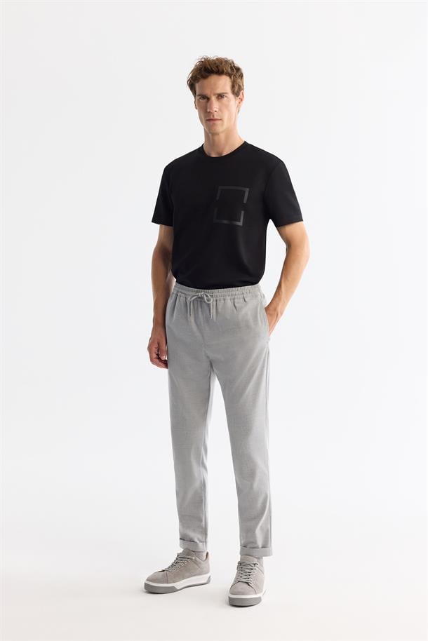 Gri Basic Beli Lastikli Duble Paça Jogger Pantolon