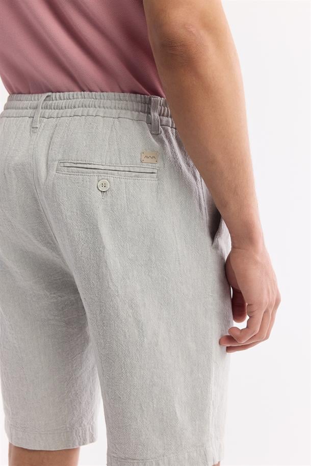 Gri Beli Lastikli Dokulu Teos Relaxed Fit Şort