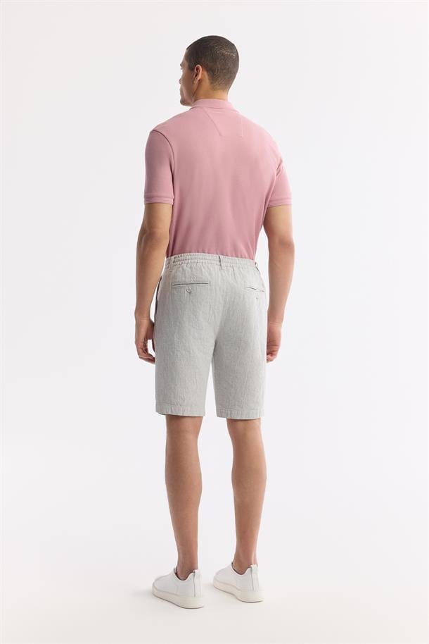 Gri Beli Lastikli Dokulu Teos Relaxed Fit Şort