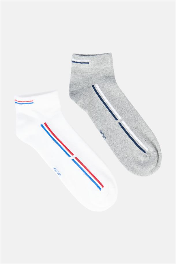 Gri-Beyaz 2'li Patik Çorap