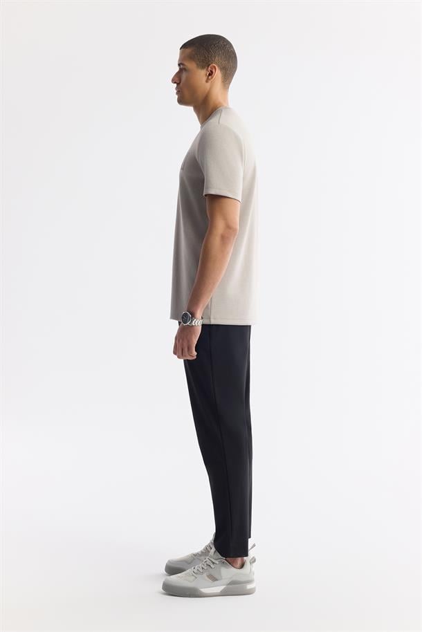 Gri Bisiklet Yaka Baskılı Bi Stretch İnterlok T-Shirt