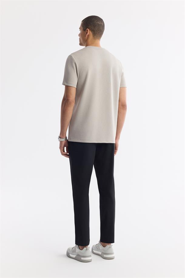 Gri Bisiklet Yaka Baskılı Bi Stretch İnterlok T-Shirt
