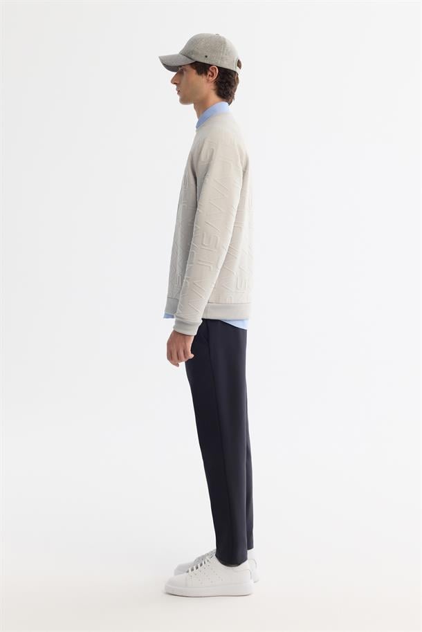 Gri Bisiklet Yaka Jakarlı Sweatshirt