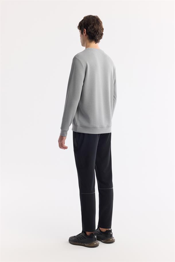 Gri Bisiklet Yaka Önü Gofre Baskılı Soft Touch Sweatshirt