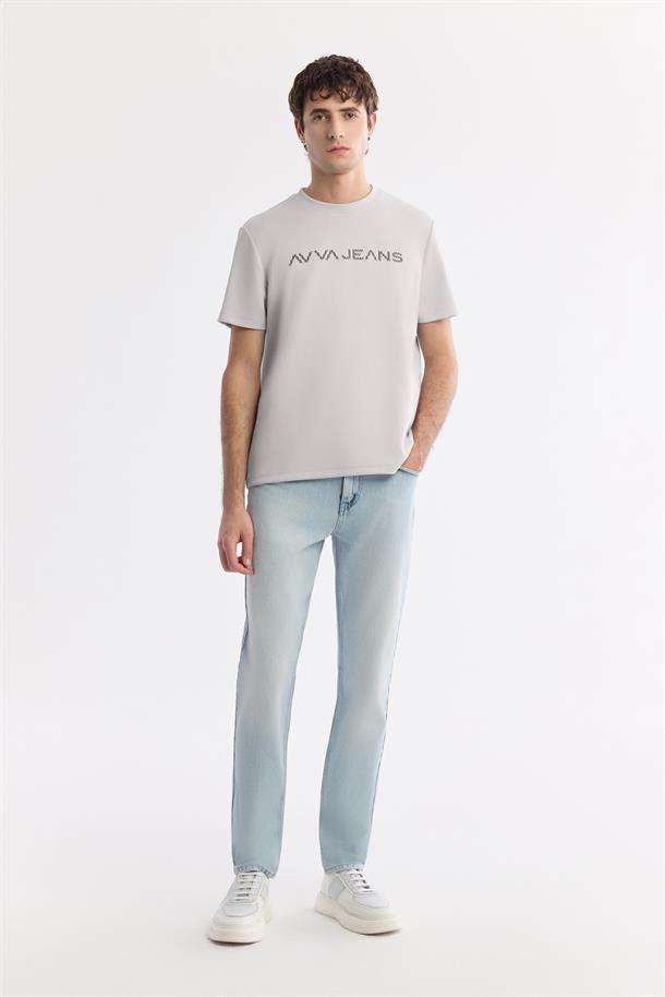 Gri Bisiklet Yaka Reflektörlü Bi Stretch İnterlok T-Shirt