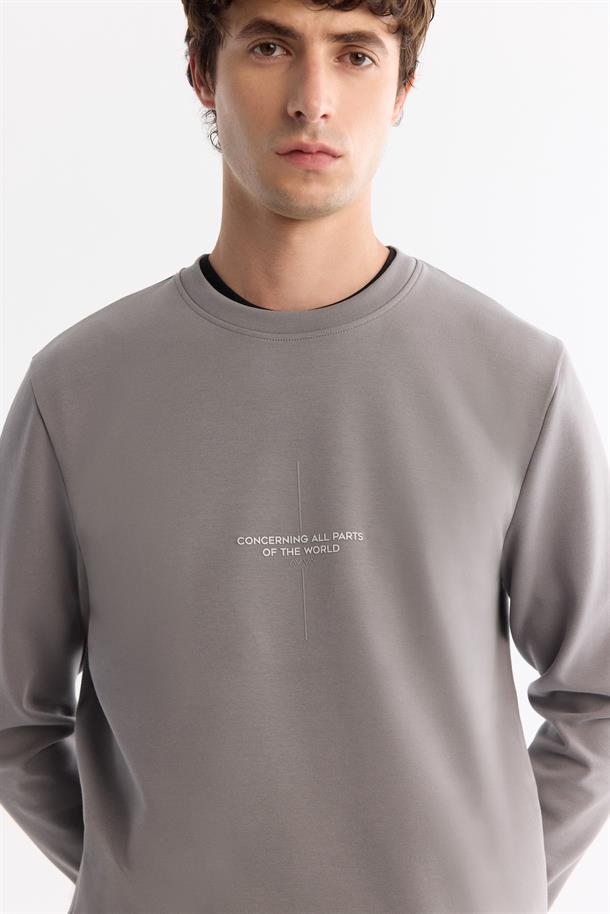 Gri Bisiklet Yaka Sweatshirt