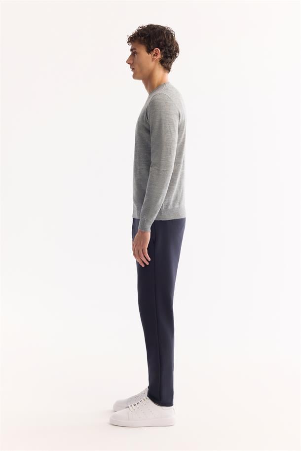 Grey Wool Blend Crew Neck Jumper