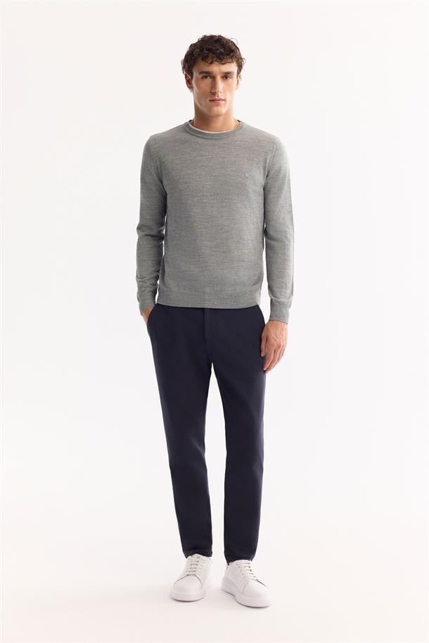 Grey Wool Blend Crew Neck Jumper