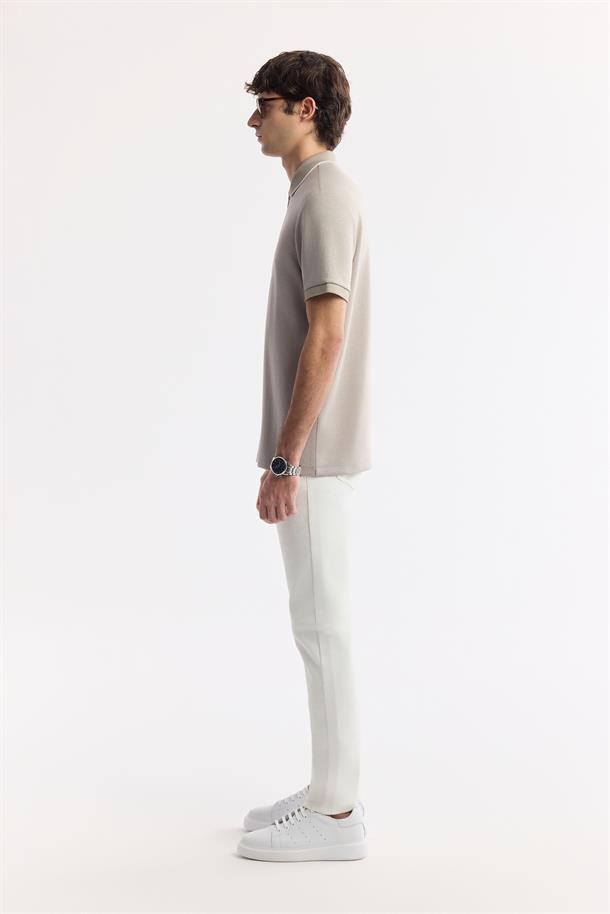 Gri Fermuarlı Polo Yaka Flexi Baskı Detaylı İnterlok T-Shirt