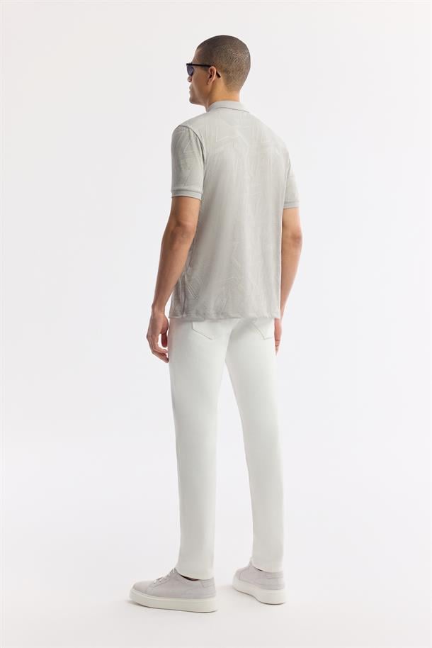 Gri Fermuarlı Polo Yaka Jakarlı T-Shirt