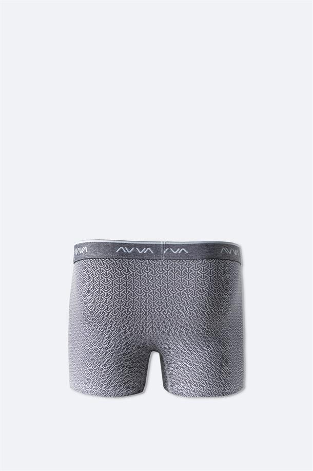 Gri Geometrik Desenli Tekli Boxer