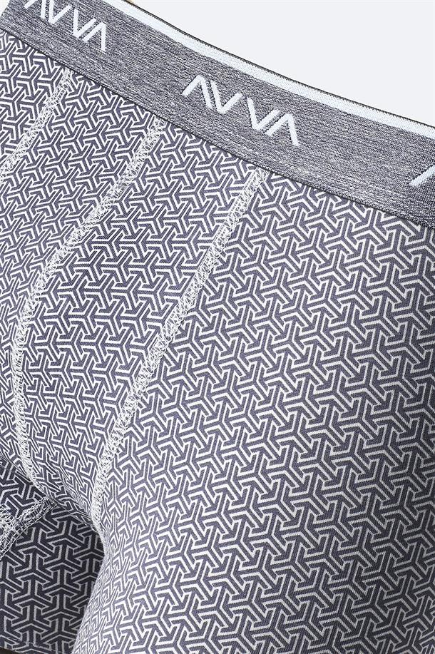 Gri Geometrik Desenli Tekli Boxer
