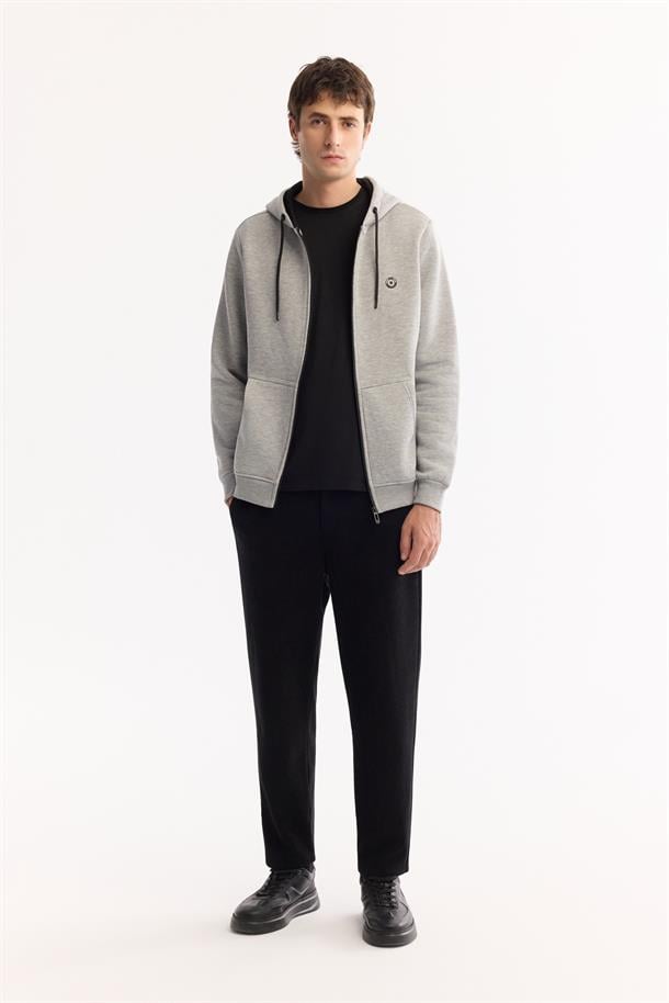 Grey Hooded Zip Through Sweatshirt