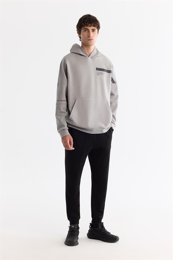 Grey Printed Oversize Hoodie