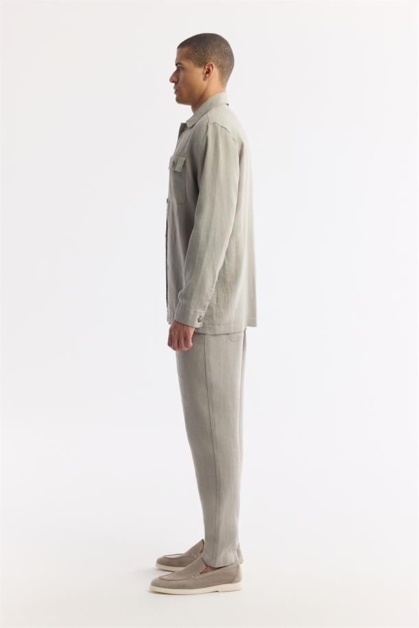 Gri Klasik Yaka %100 Keten Comfort Fit Gömlek Ceket