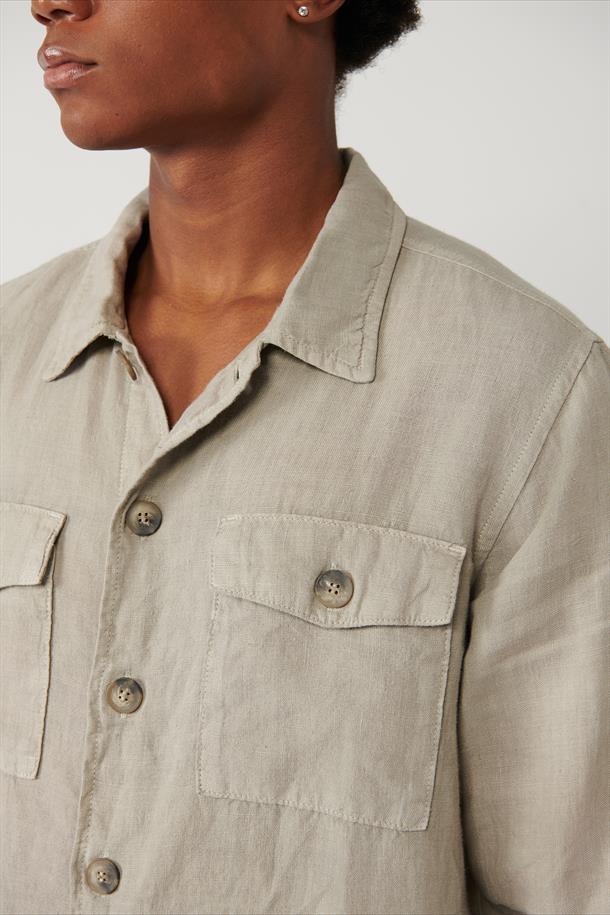 Gri Klasik Yaka %100 Keten Comfort Fit Gömlek Ceket