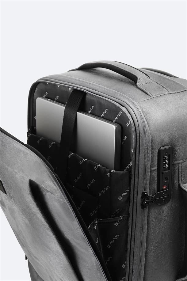 Gri Laptop Bölmeli Kilitlenebilir Küçük Boy Bavul