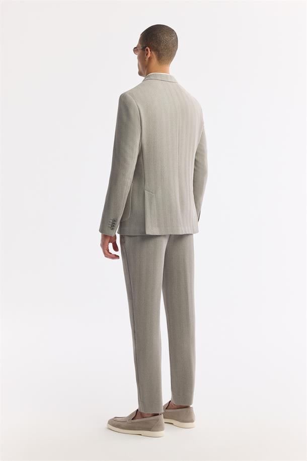 Gri Mono Yaka Torba Cepli Çift Yırtmaç Astarsız Gofre Detaylı Bi Stretch Ceket