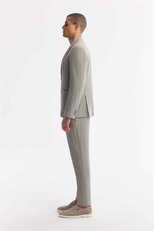 Gri Mono Yaka Torba Cepli Çift Yırtmaç Astarsız Gofre Detaylı Bi Stretch Ceket
