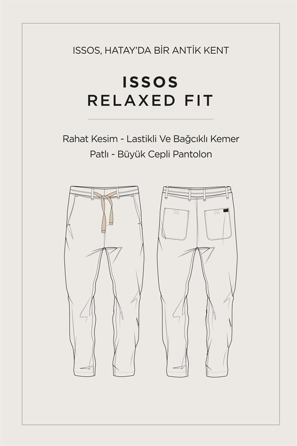 Gri Pantolon Beli Lastikli %100 Keten Relaxed Fit