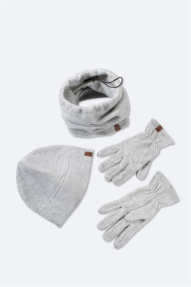 Grey Neckwarmer Beanie and Glove Set