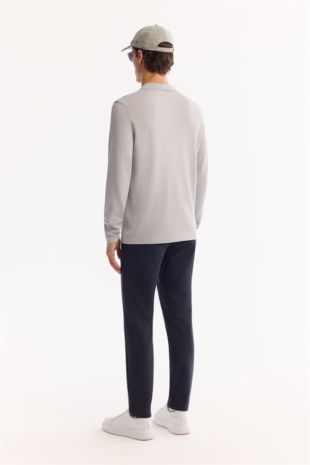 Gri Polo Yaka Basic Düz Rayon Kazak