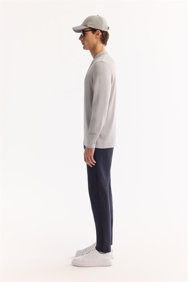 Gri Polo Yaka Basic Düz Rayon Kazak