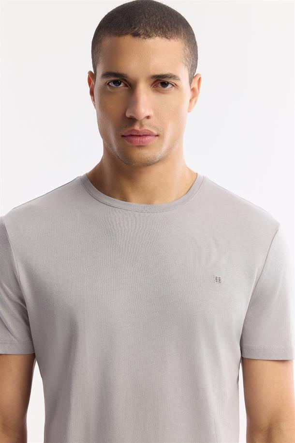 Gri Soft Touch Bisiklet Yaka Düz Modal T-Shirt