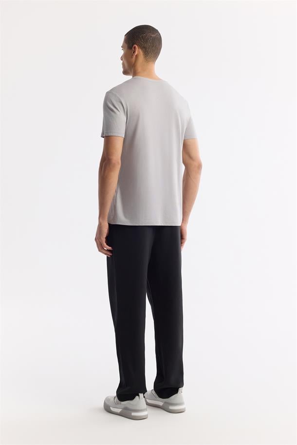 Gri Soft Touch Bisiklet Yaka Düz Modal T-Shirt