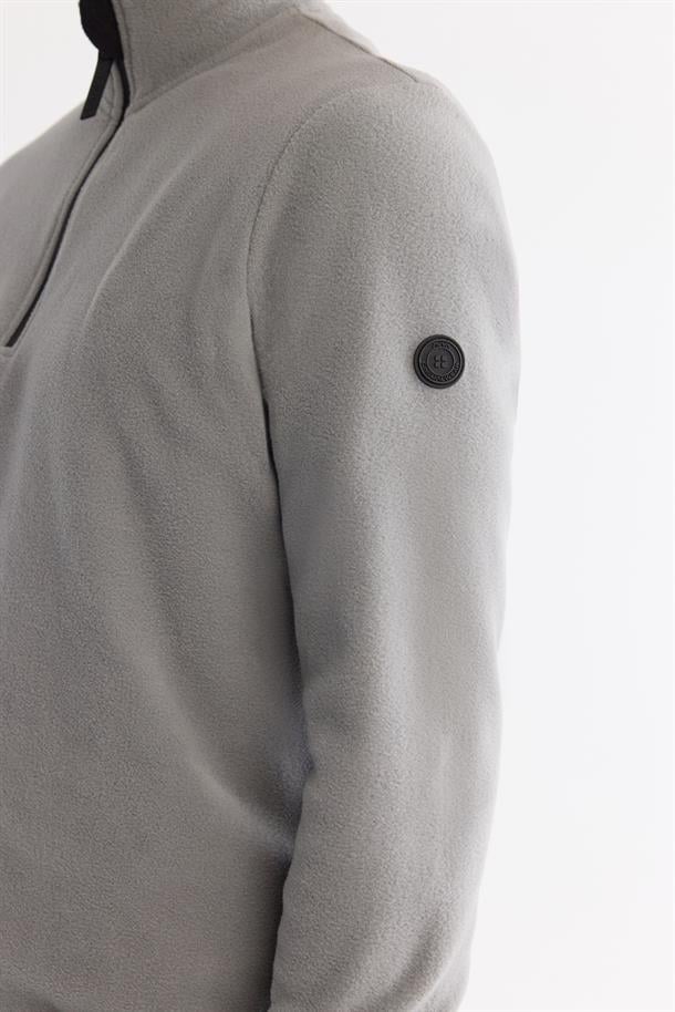 Gri Soğuğa Dayanıklı Yarım Fermuarlı Dik Yaka Polar Sweatshirt