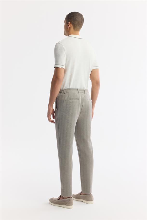 Gri Yan Cepli Gofre Detaylı Bi Stretch Beli Lastikli Pantolon