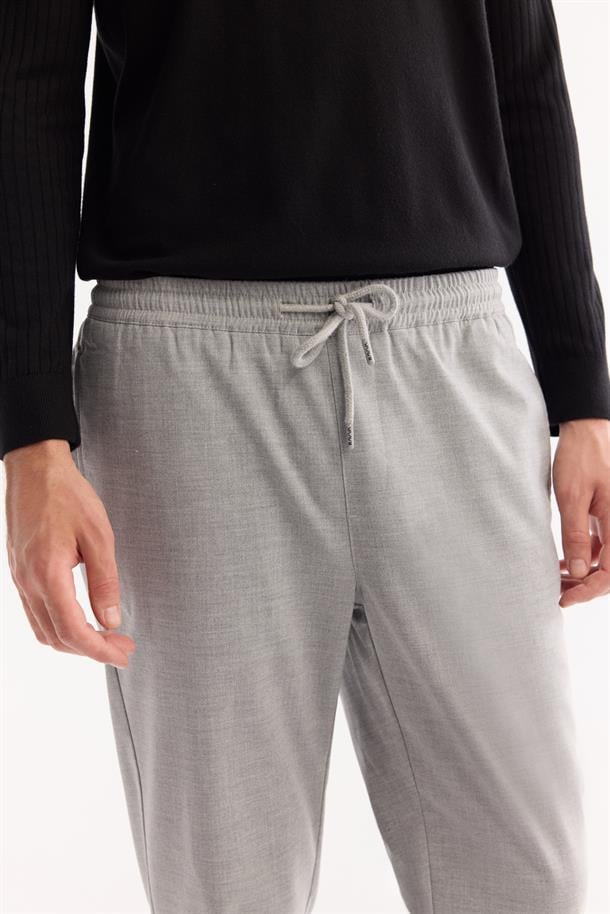 Gri Yandan Cepli Beli Lastikli Bağcıklı Duble Paça Jogger Pantolon