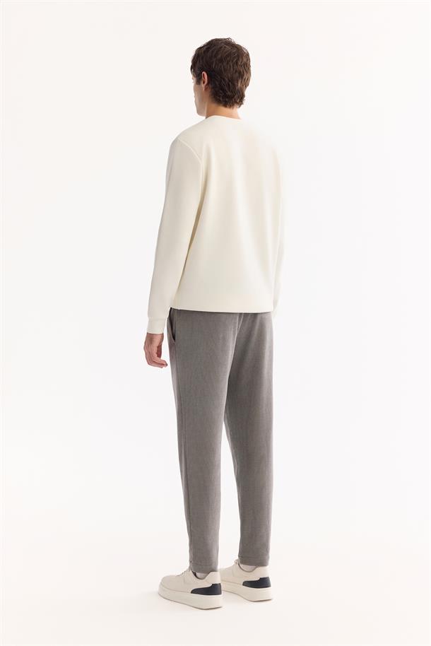 Gri Yanı Lastikli Kadife Relaxed Fit Pantolon