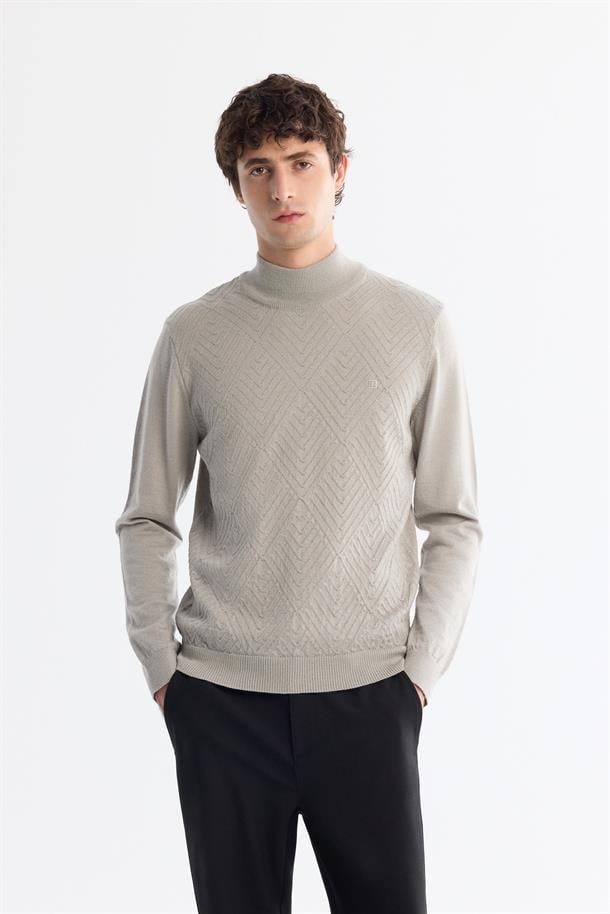 Grey Wool Blend Mock Turtleneck Jumper