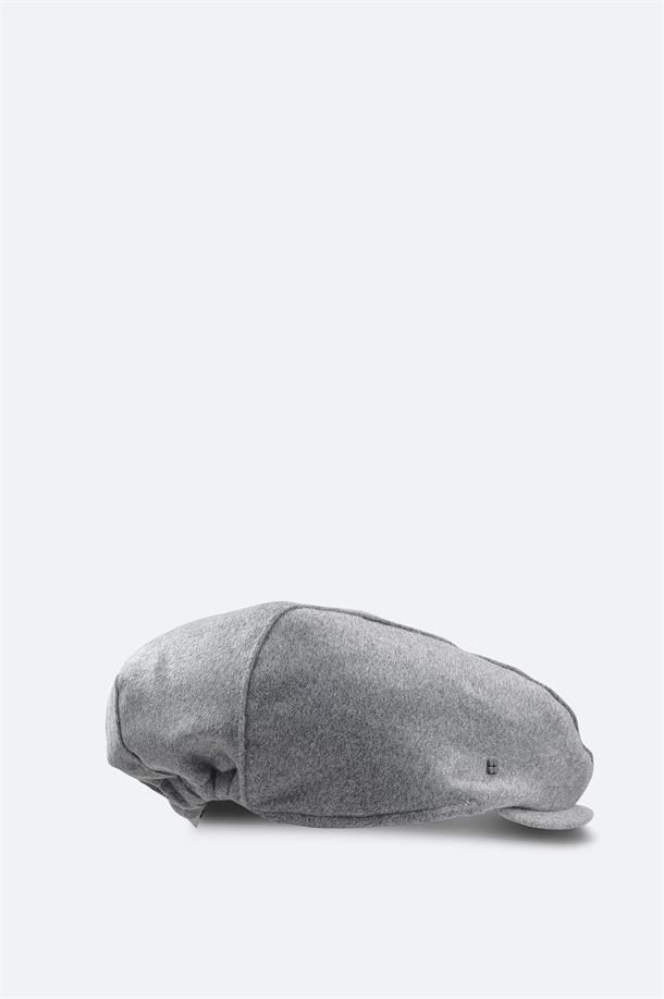 Grey Wool Blend Flat Cap