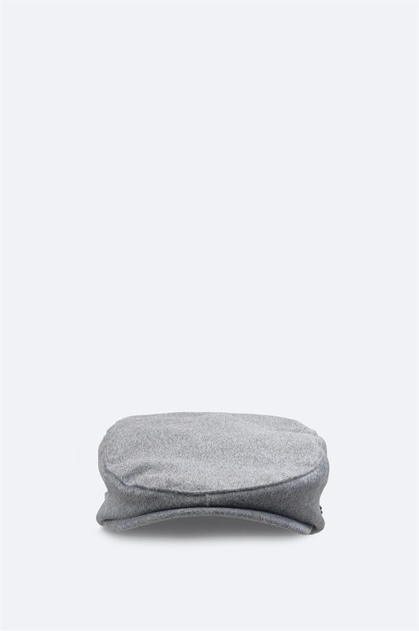 Grey Wool Blend Flat Cap