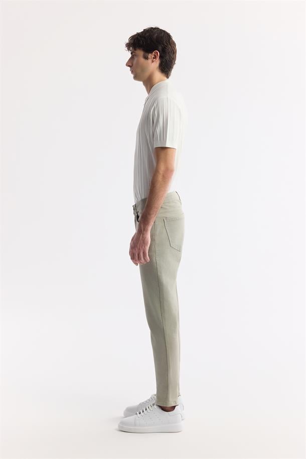 Haki Akar Boya Slim Fit Denim Pantolon