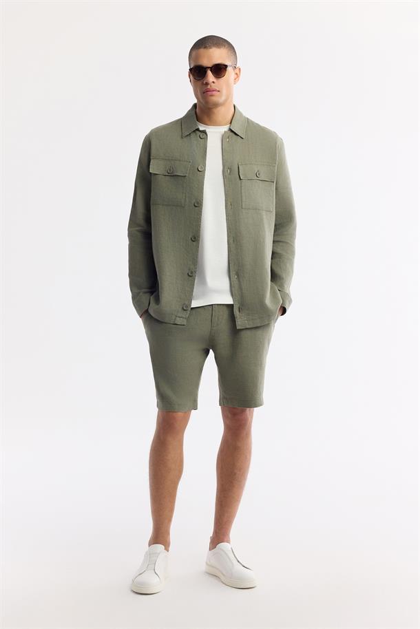 Haki Beli Lastikli %100 Keten Assos Relaxed Fit Şort