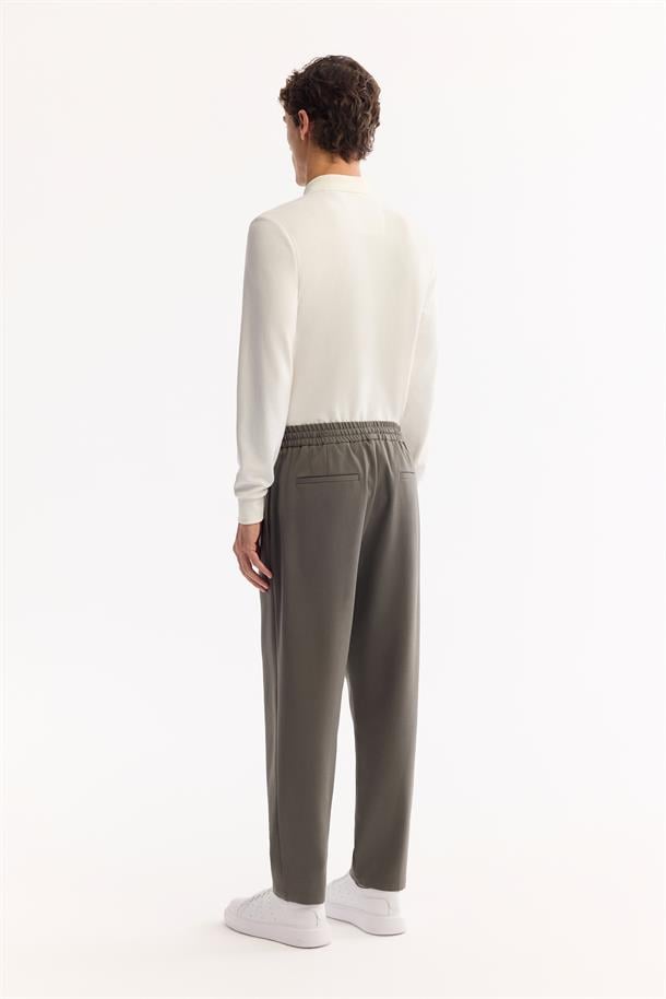 Haki Beli Lastikli Bağcıklı Relaxed Fit Pantolon