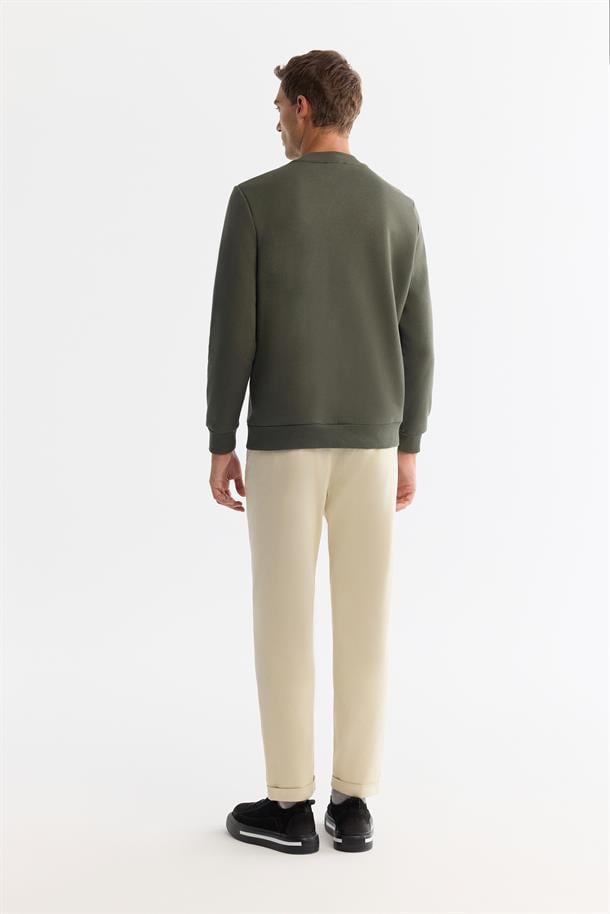 Haki Bisiklet Yaka Sweatshirt