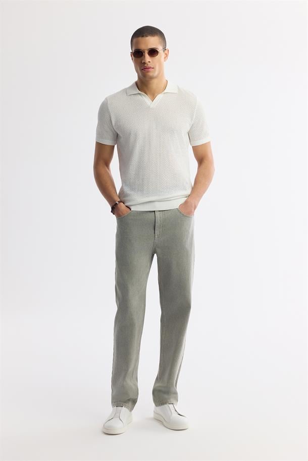 Haki Eskitme Yıkamalı Slim Fit Denim Pantolon