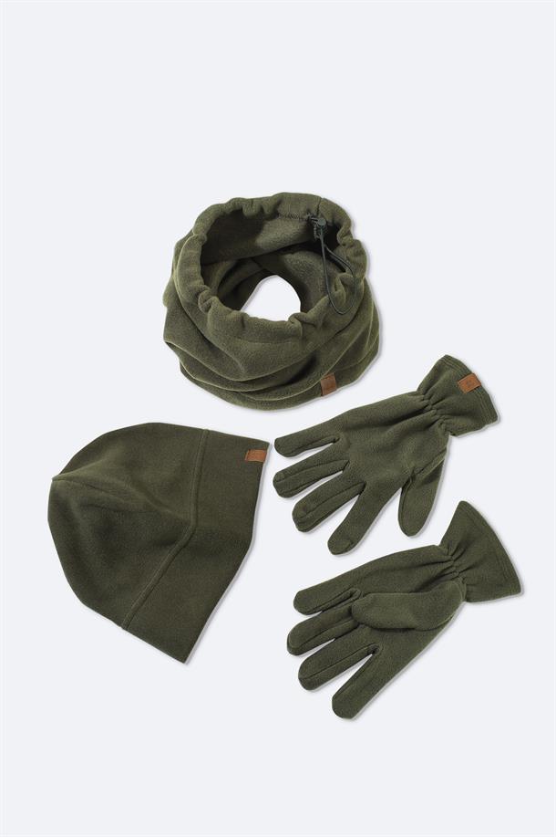 Khaki Neckwarmer Beanie and Glove Set