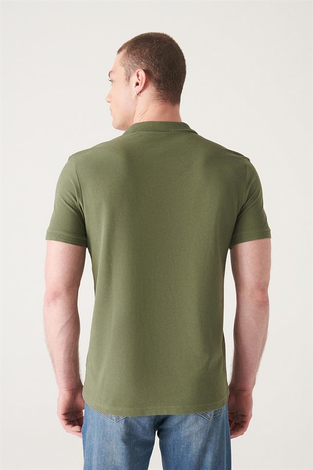 Haki Polo Yaka Basic T-Shirt