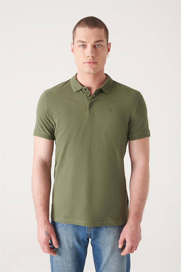 Haki Polo Yaka Basic T-Shirt